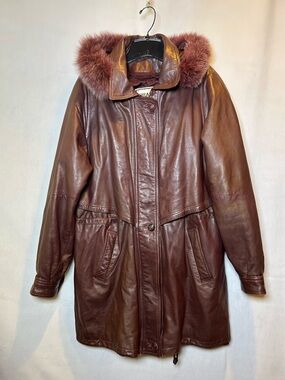 3-in-1 Vintage Brando Lambskin Leather Coat-Rich Brown Removable Hood & Lining L